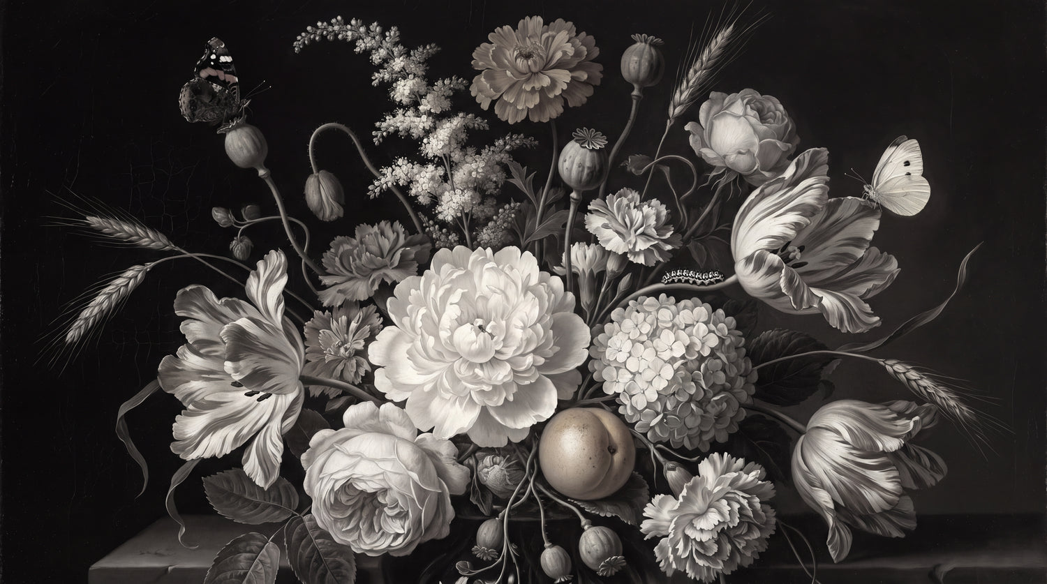 Moth Sonata Black Floral Wallpaper - Dark Flower Wall Mural Vintage Rose Aesthetic Peel and Stick - Design