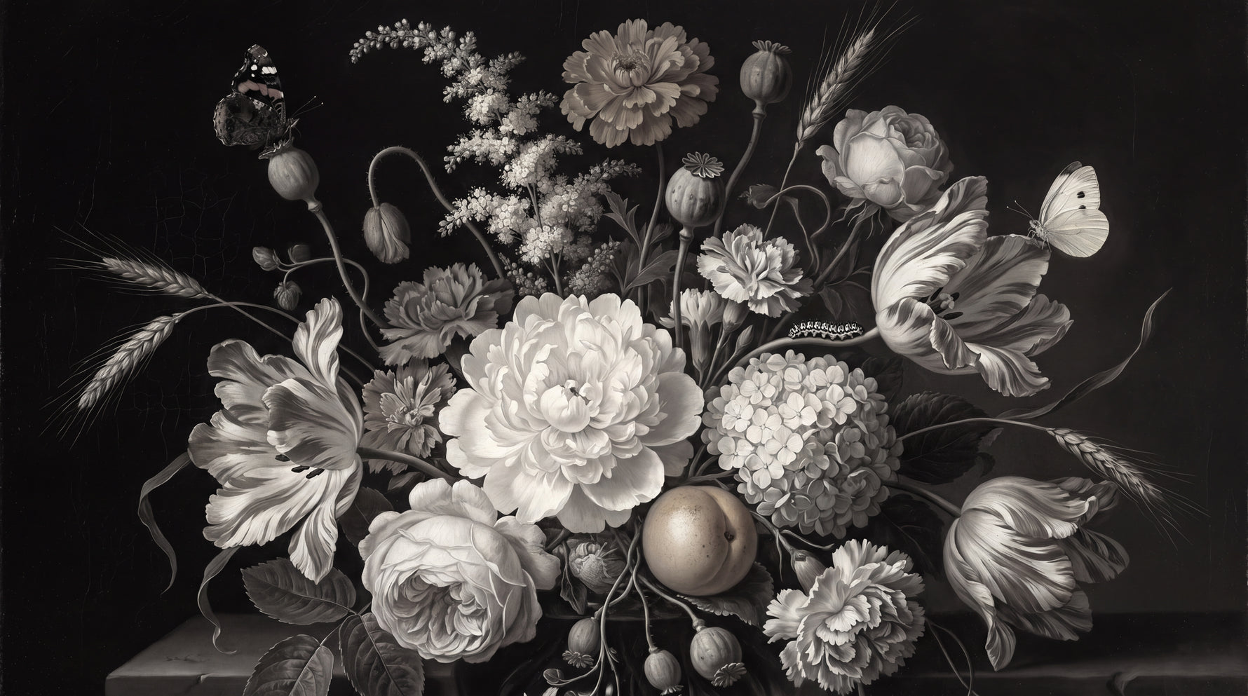 Moth Sonata Black Floral Wallpaper - Dark Flower Wall Mural Vintage Rose Aesthetic Peel and Stick - Design