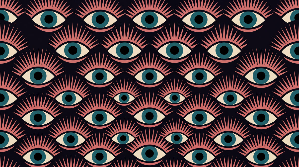 Mystic Gaze - Dark Art Deco Wallpaper Peel and Stick - Pink Teal Retro Aesthetic Wall Mural - Design
