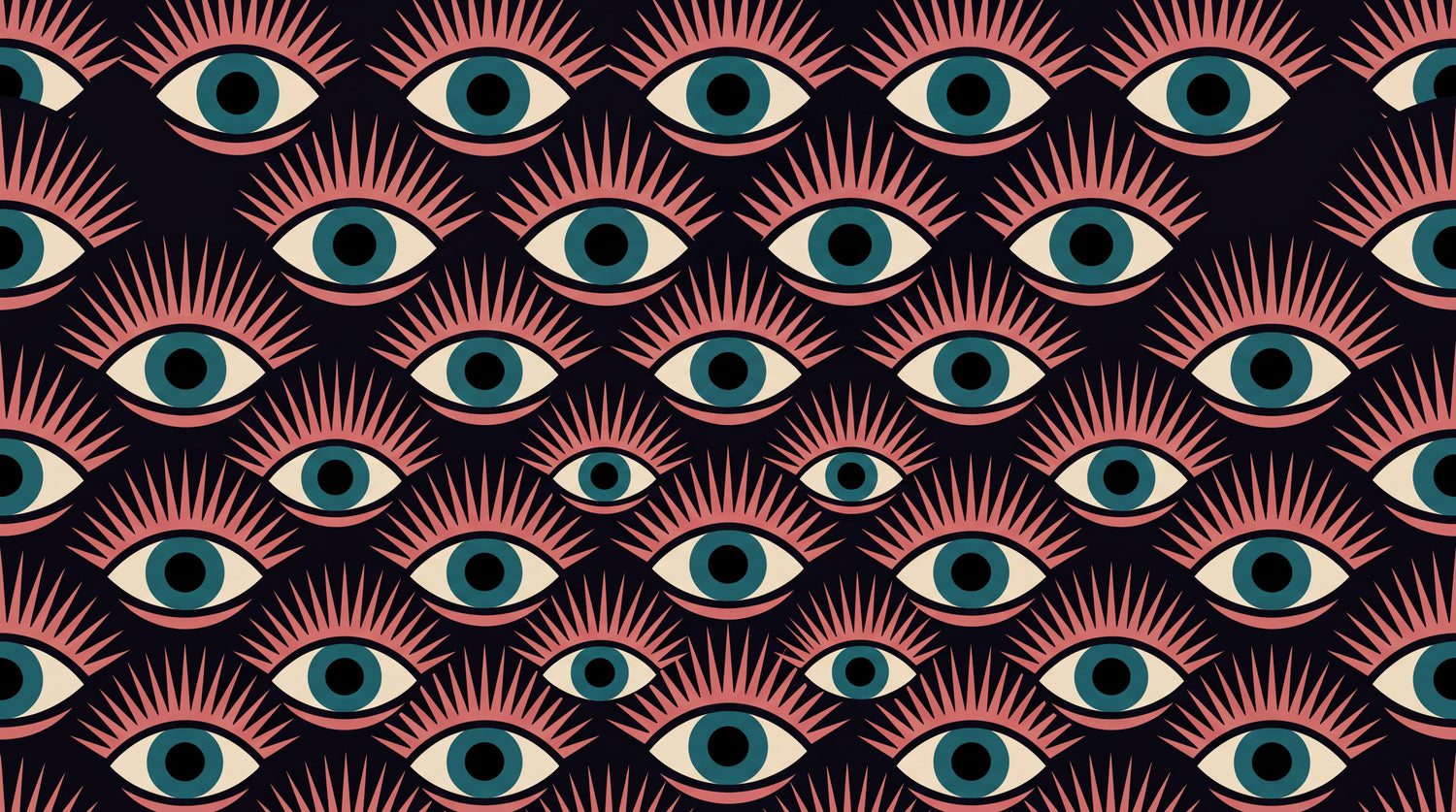 Mystic Gaze - Dark Art Deco Wallpaper Peel and Stick - Pink Teal Retro Aesthetic Wall Mural - Design