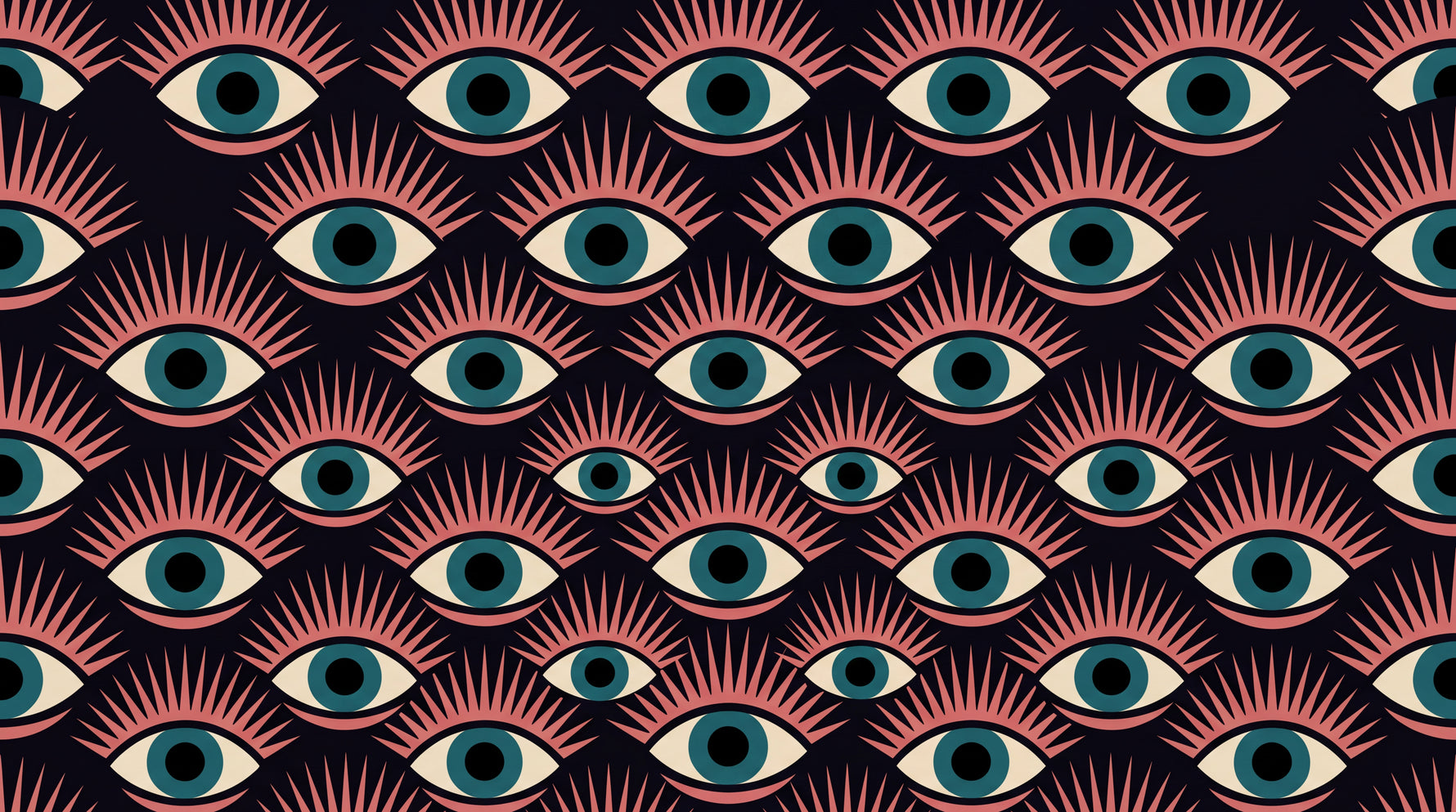 Mystic Gaze - Dark Art Deco Wallpaper Peel and Stick - Pink Teal Retro Aesthetic Wall Mural - Design