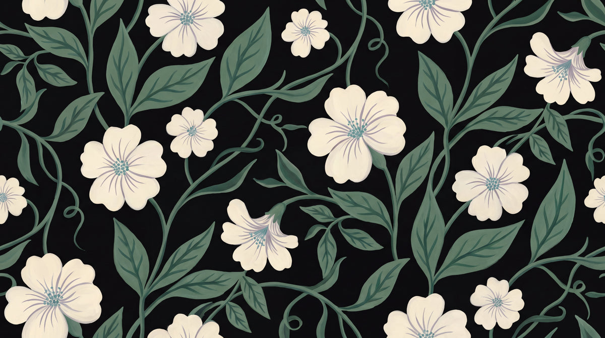 Nightbloom Ivy Dark Floral Wallpaper - Dark Green Flower Peel and Stick Wall Mural with Greenery - Design