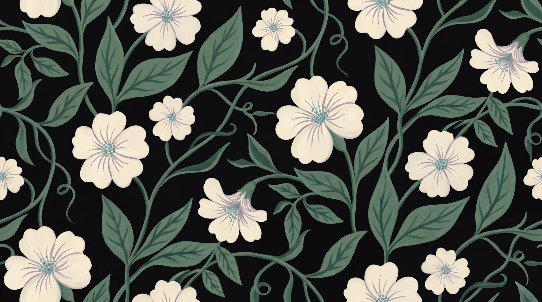 Nightbloom Ivy Dark Floral Wallpaper - Dark Green Flower Peel and Stick Wall Mural with Greenery - Design