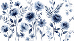 Nightbloom Sonata Blue Floral Wallpaper - Navy Blue and White Rose Peel and Stick Wall Mural - Design