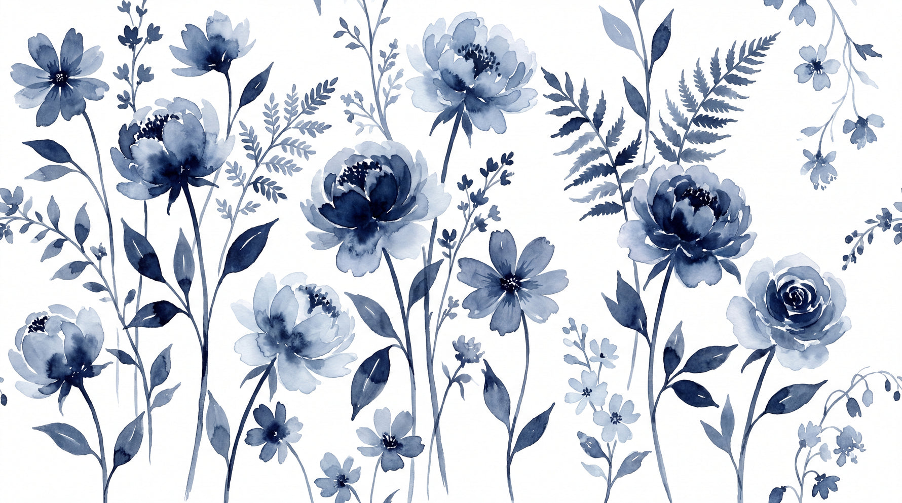 Nightbloom Sonata Blue Floral Wallpaper - Navy Blue and White Rose Peel and Stick Wall Mural - Design