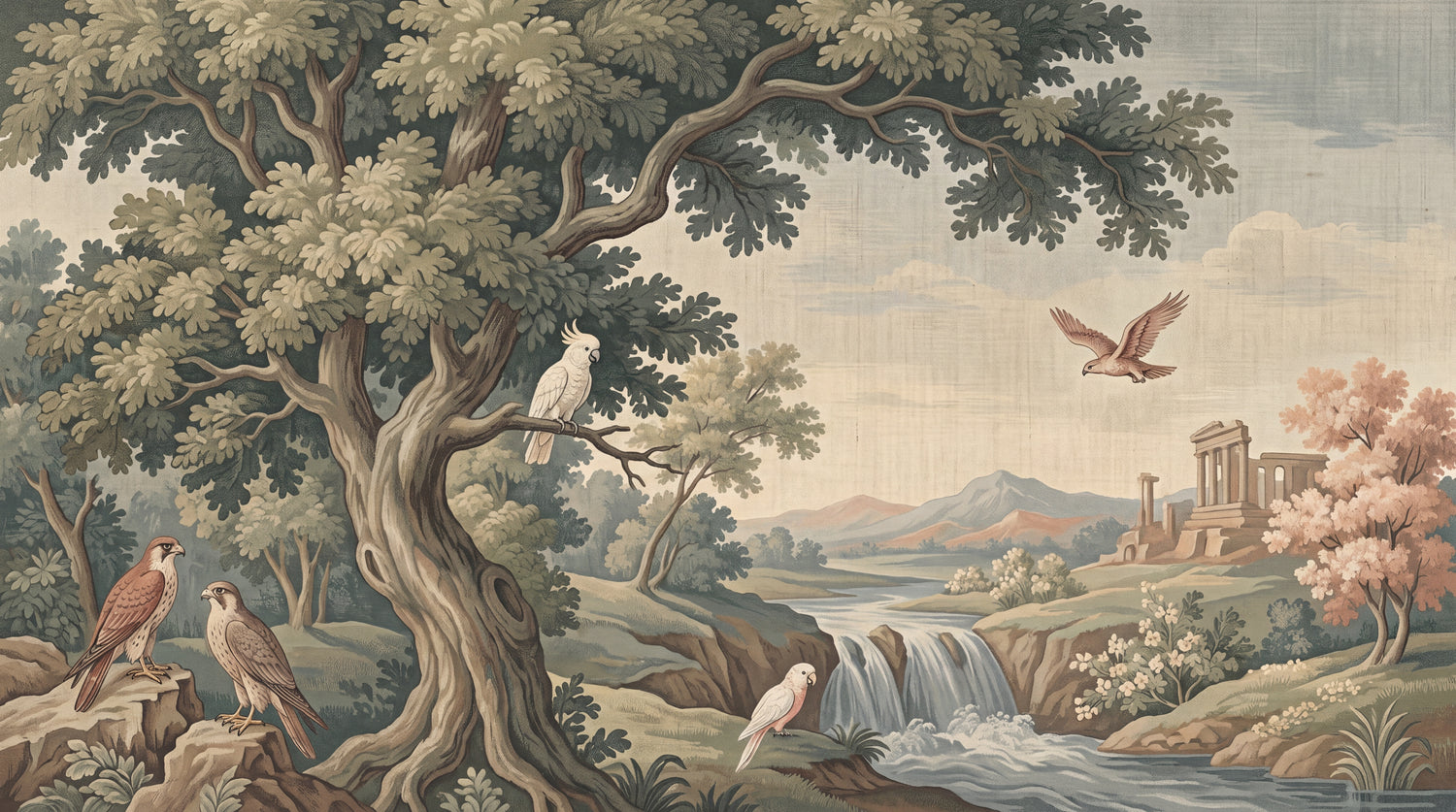 Oakshade Cascade Green Forest Wallpaper - Vintage Scenery Woodland Landscape Wall Mural - Design