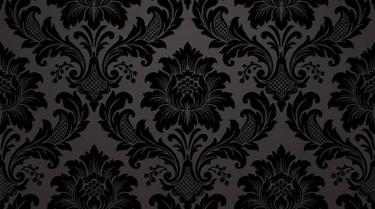 Obsidian Bloom Black Gothic Wallpaper - Victorian Damask Floral Peel and Stick Dark Academia Mural - Design