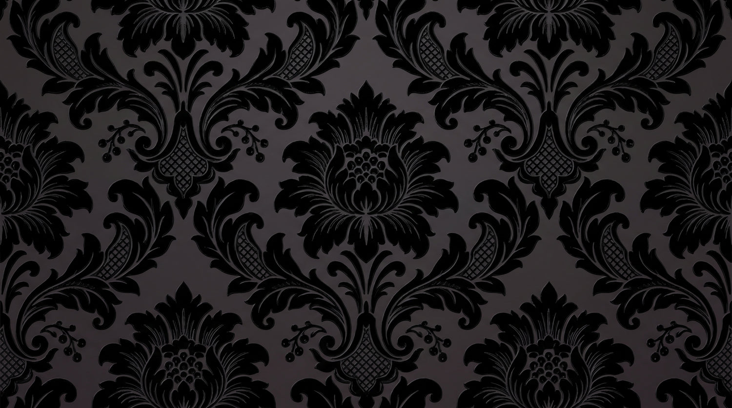 Obsidian Bloom Black Gothic Wallpaper - Victorian Damask Floral Peel and Stick Dark Academia Mural - Design
