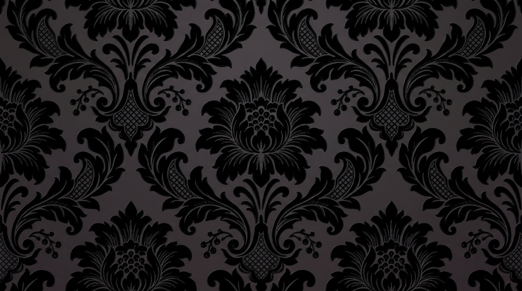 Obsidian Bloom Black Gothic Wallpaper - Victorian Damask Floral Peel and Stick Dark Academia Mural - Design