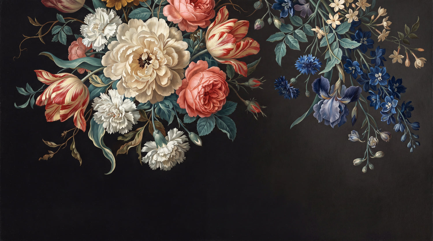 Obsidian Florilege Dark Floral Wallpaper - Black Rose Vintage Flower Wall Mural Peel and Stick - Design