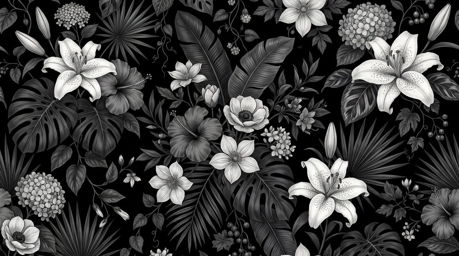 Obsidian Lily - Black Floral Wallpaper - Dark Aesthetic Flower Peel and Stick Wall Mural - Design