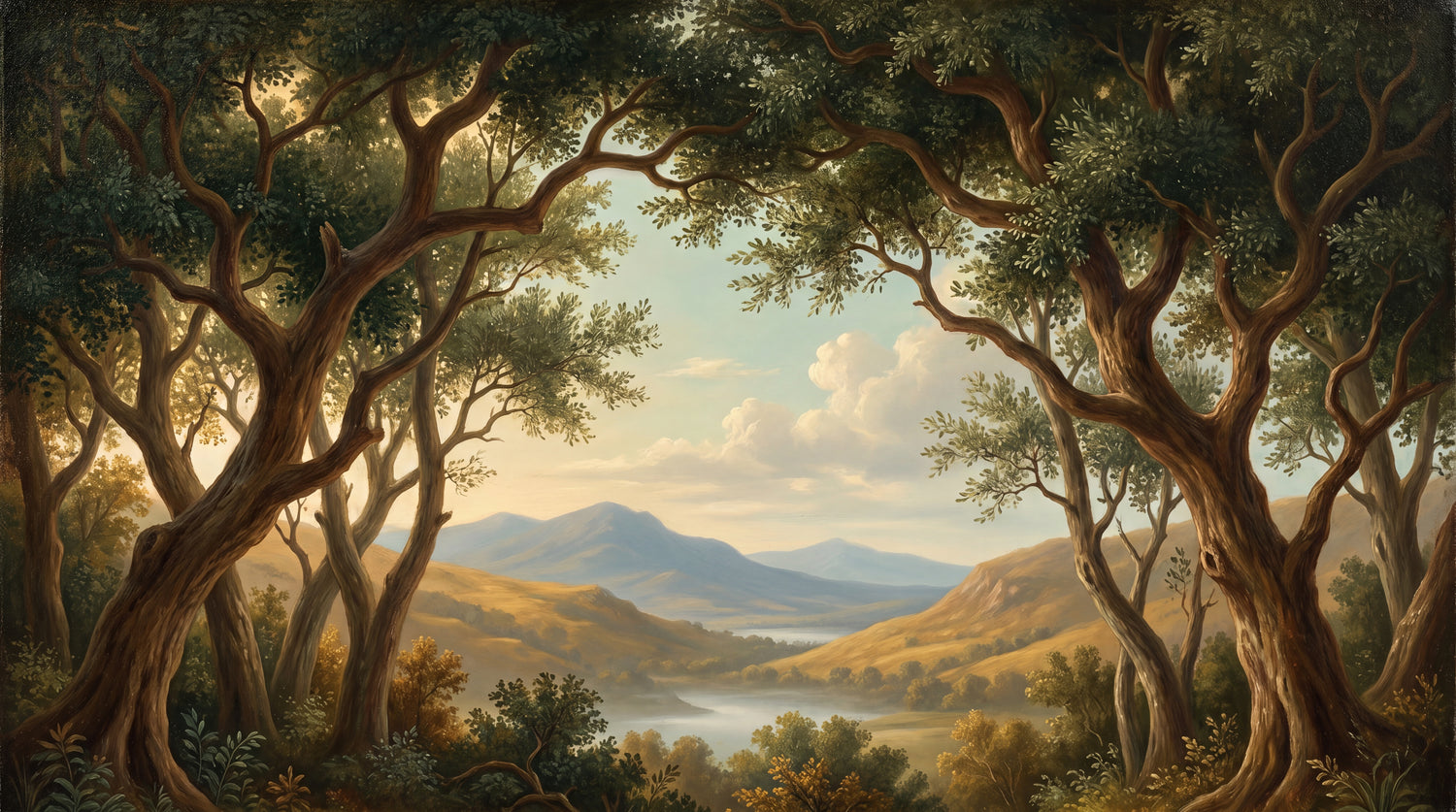 Old Oaks Vista - Brown Forest Wallpaper - Vintage Woodland Wallpaper Wall Mural - Design