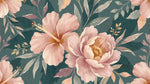 Painted Bloom - Pink Floral Wallpaper - Vintage Botanical Pink Flower Teal Abstract Peel and Stick Wall Mural - Design