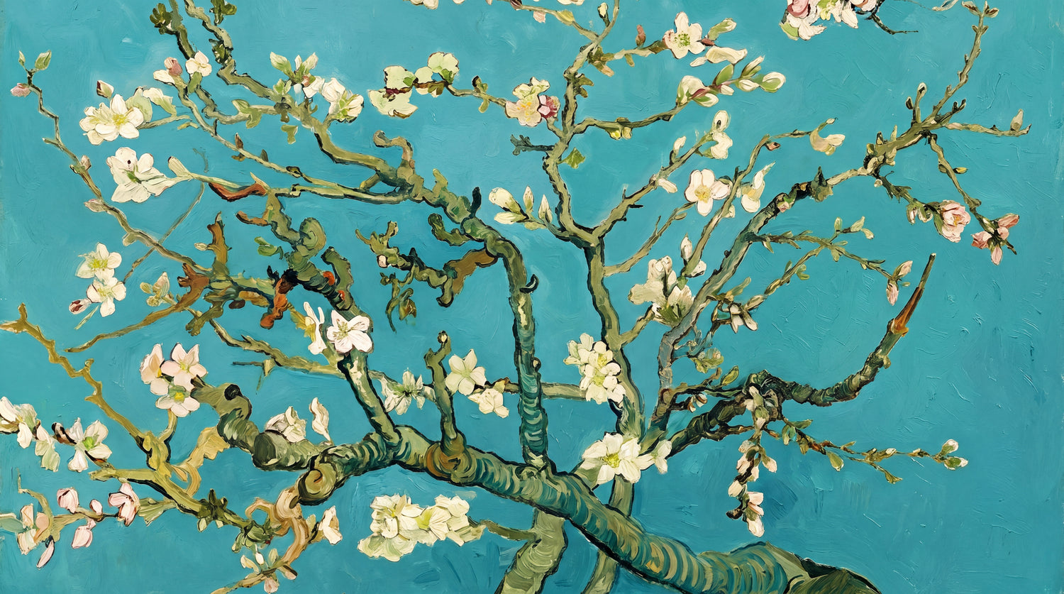 Painted Blossoms - Blue Cherry Blossom Wallpaper - Turquoise Floral Botanical Peel and Stick Wall Mural - Design