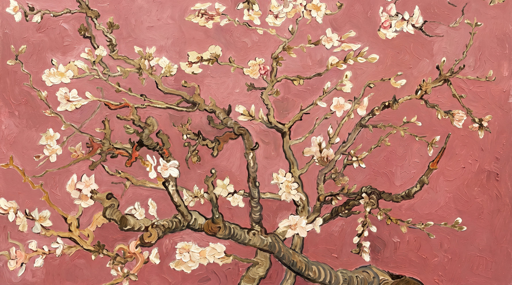Painted Blossoms - Pink Cherry Blossom Wallpaper - Vintage Floral Botanical Peel and Stick Wall Mural - Design