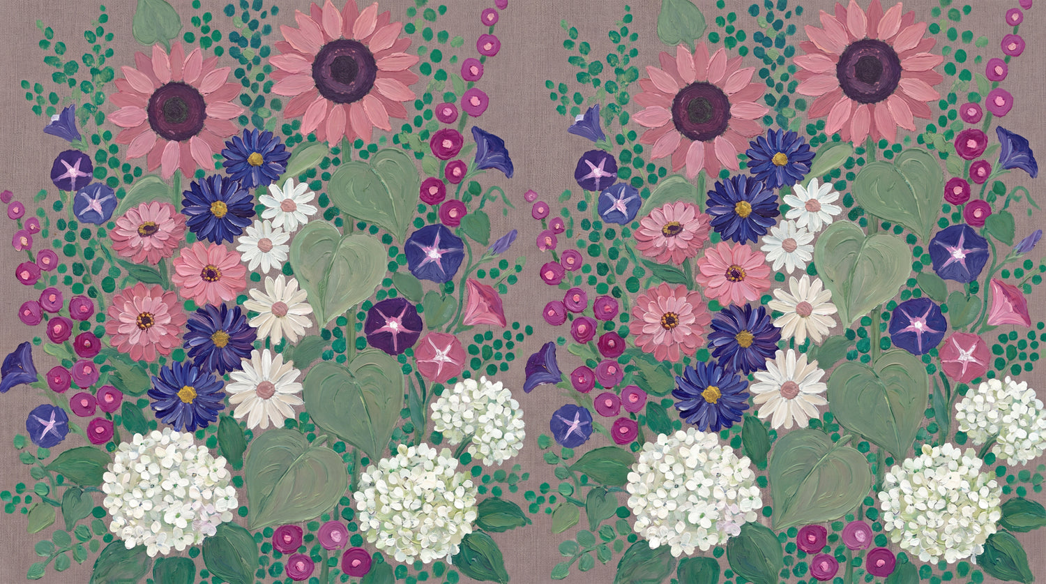 Painted Bouquet Pink Floral Wallpaper - Vintage Flower Botanical Daisy Peel and Stick Wall Mural - Design