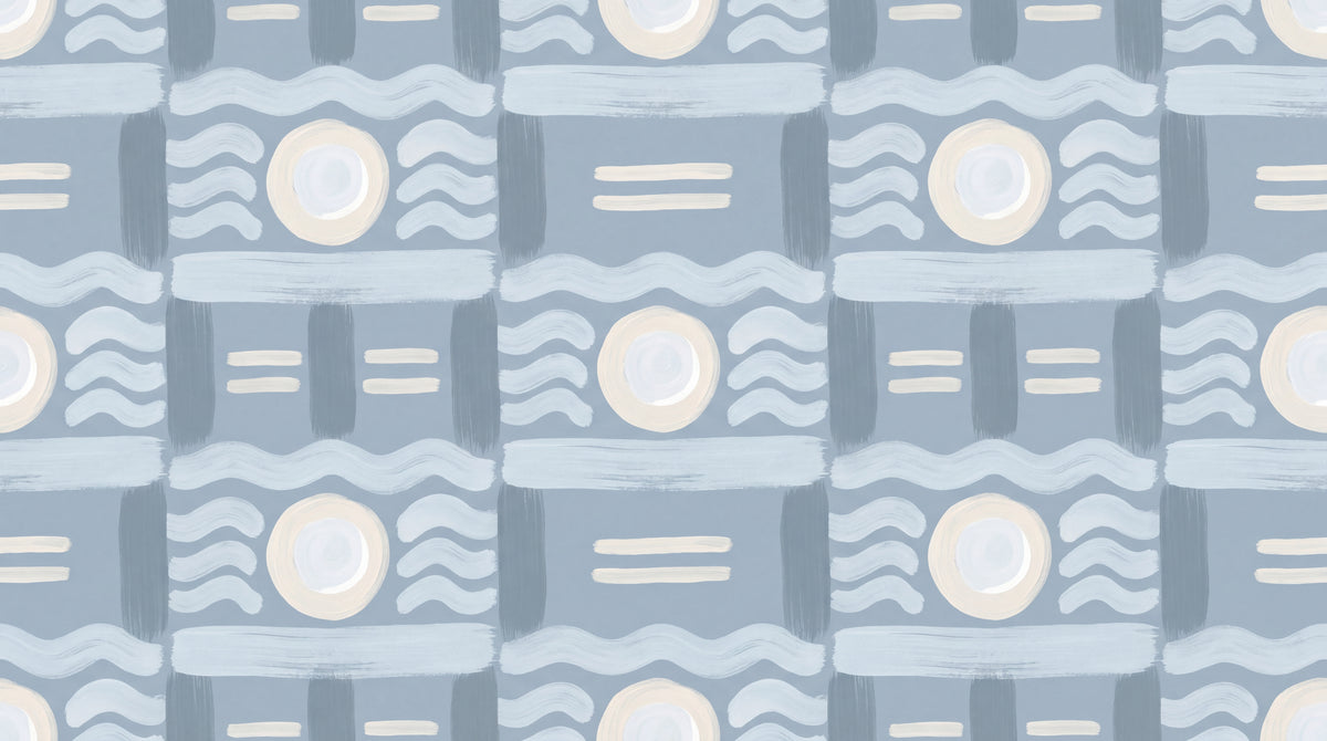 Painted Currents - Blue Art Deco Wallpaper - Geometric Abstract Minimalist Peel and Stick Mural - Design