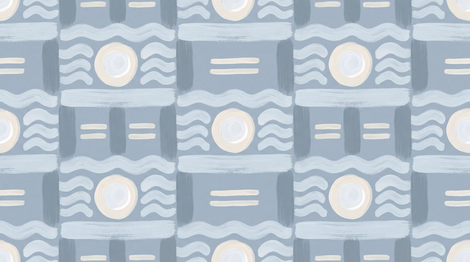 Painted Currents - Blue Art Deco Wallpaper - Geometric Abstract Minimalist Peel and Stick Mural - Design