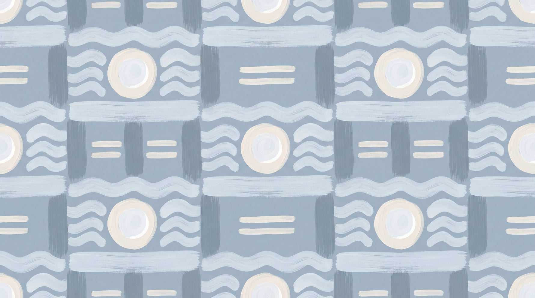 Painted Currents - Blue Art Deco Wallpaper - Geometric Abstract Minimalist Peel and Stick Mural - Design
