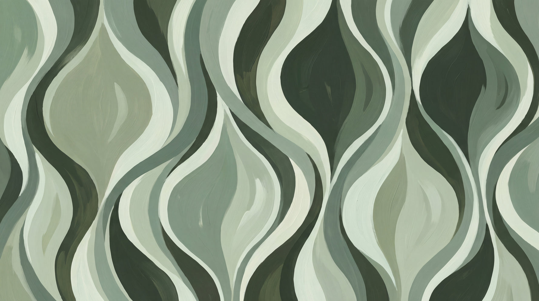 Painted Currents - Green Abstract Wallpaper - Sage Green Retro Minimalist Peel and Stick Wall Mural - Design