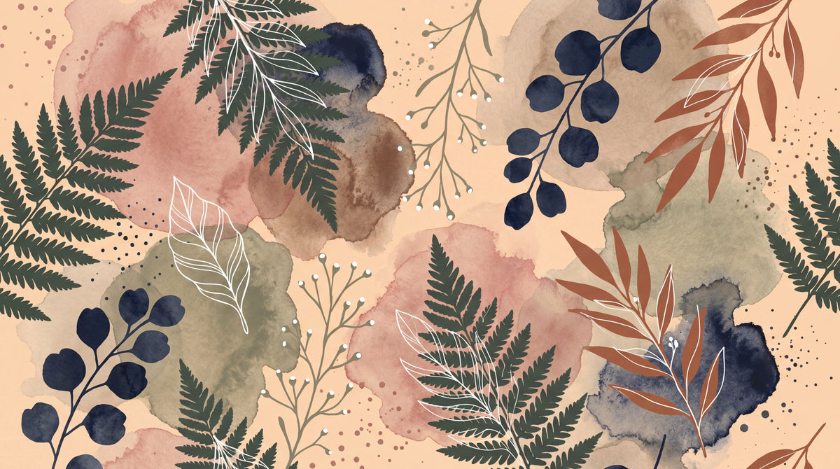 Painted Foliage - Beige Abstract Wallpaper - Botanical Boho Leaf Greenery Peel and Stick Mural - Design