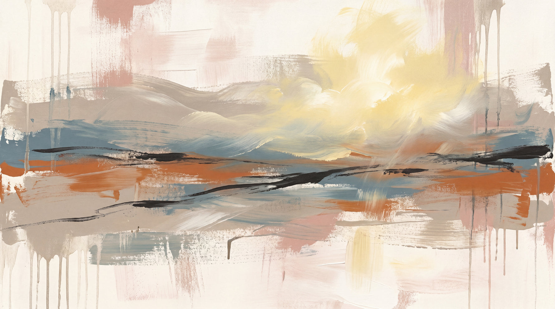 Painted Horizon - Beige Abstract Wallpaper Landscape Scenery Minimalist Peel and Stick Wall Mural - Design