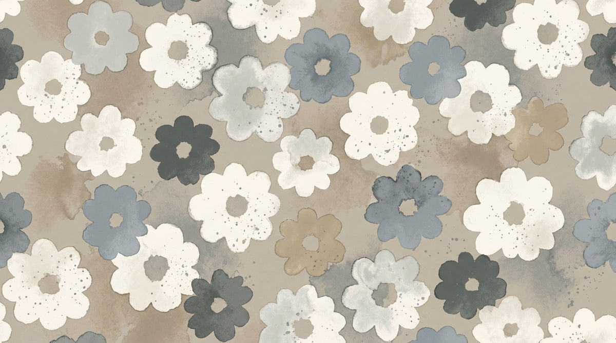 Painted Meadow - Beige Flower Wallpaper - Daisy Floral Aesthetic Peel and Stick Mural - Design