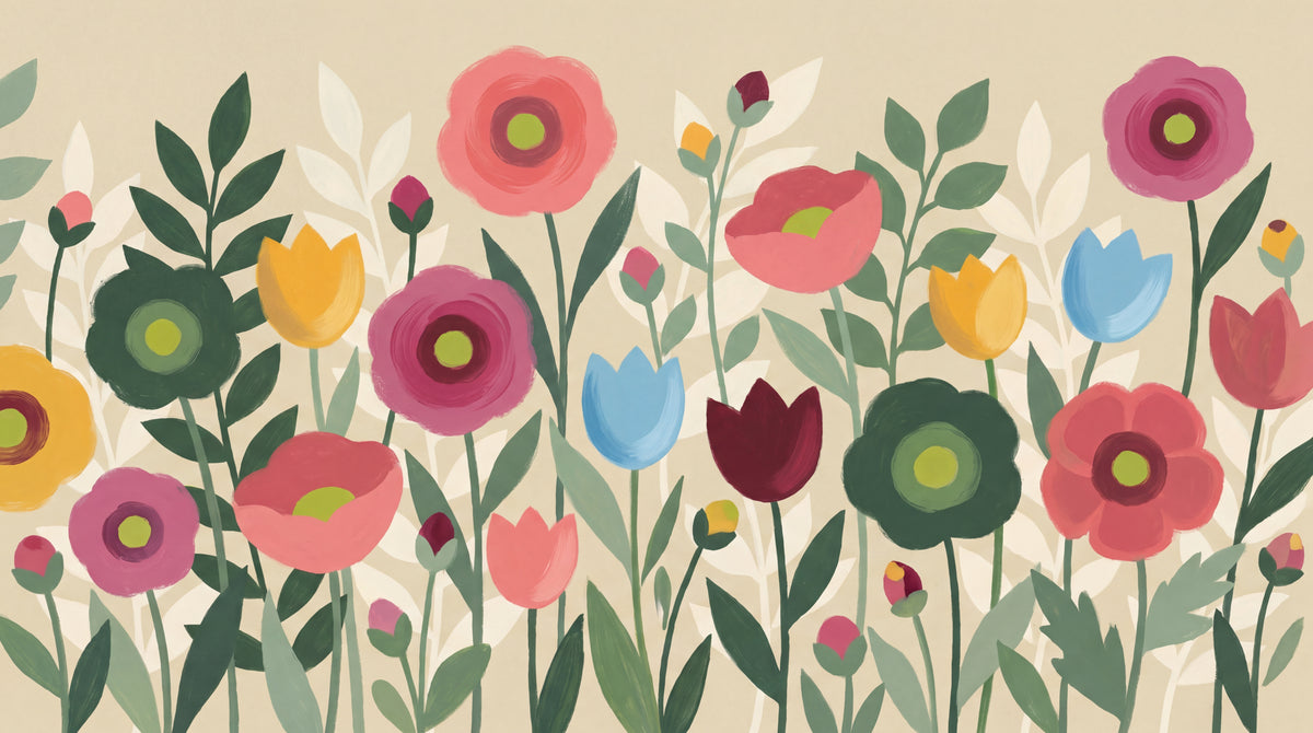 Painted Meadow - Pink Floral Wallpaper - Abstract Botanical Flower Peel and Stick Wall Mural - Design