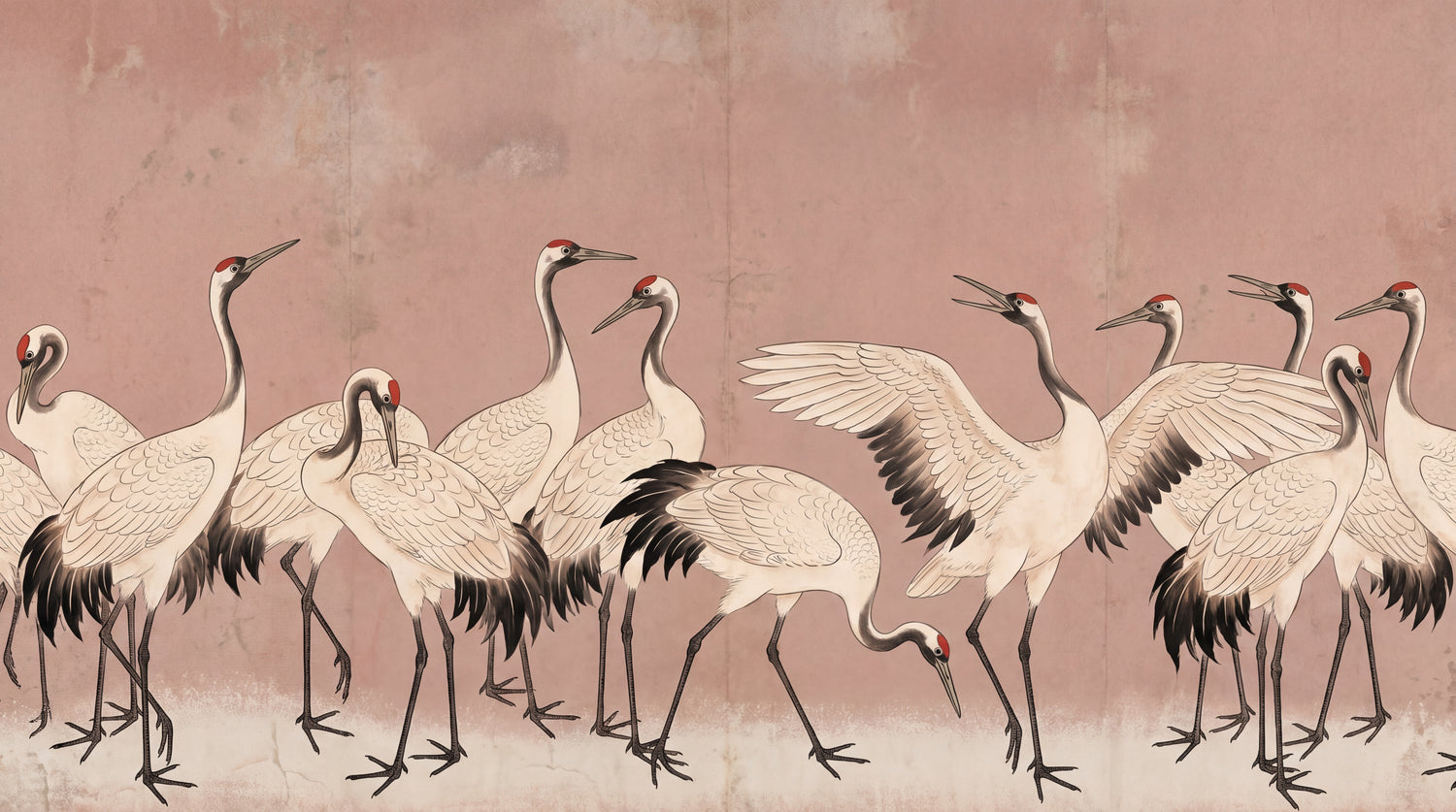 Paper Cranes Pink Japanese Wallpaper - Vintage Animal Wall Mural Peel and Stick Removable - Design