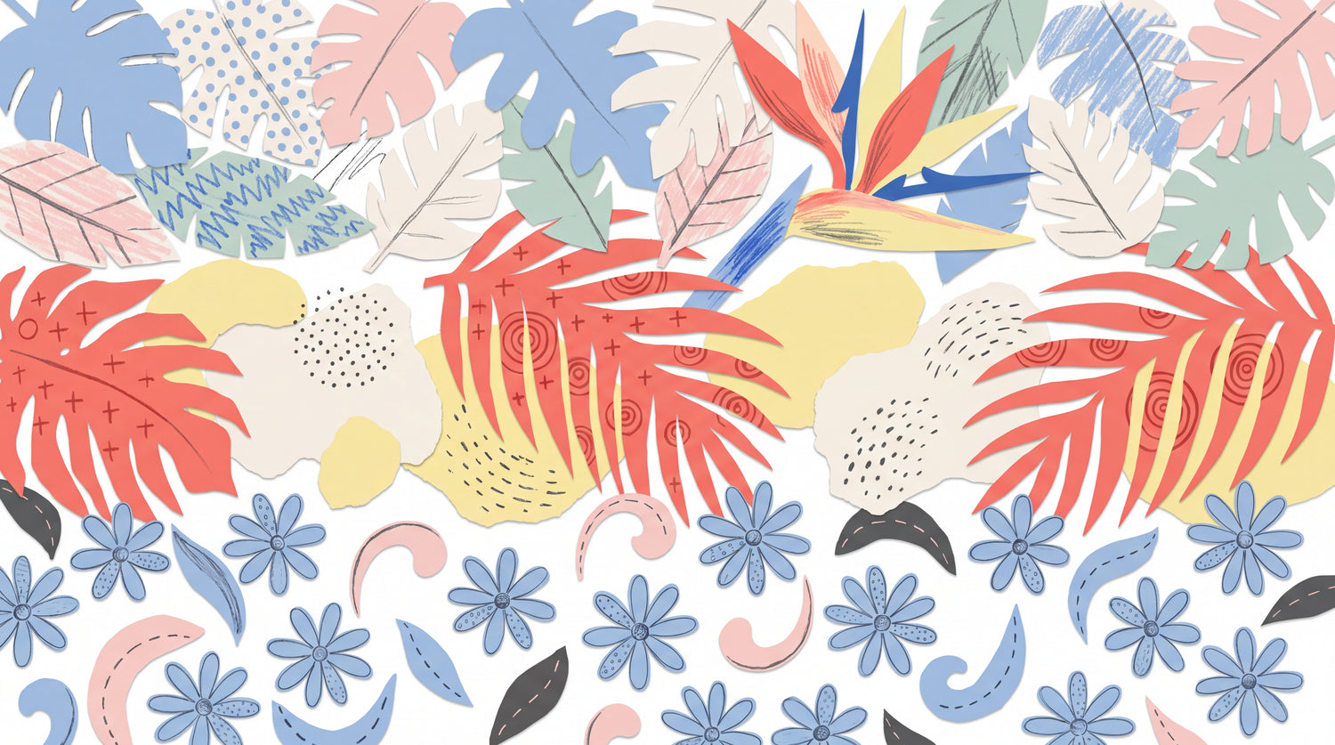 Paper Garden - Pastel Abstract Wallpaper - Floral Botanical Leaf Daisy Peel and Stick Mural - Design