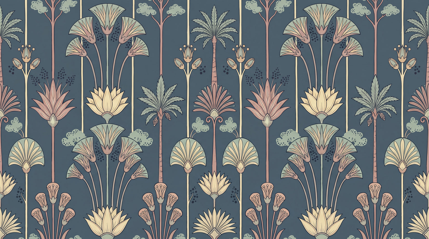 Papyrus Whisper Blue Art Deco Wallpaper - Botanical Greenery Leaf Peel and Stick Mural - Design