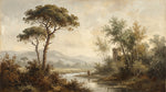Pastoral Tower Beige Landscape Wallpaper - Vintage Scenery Wallpaper Victorian Peel and Stick Wall Mural - Design