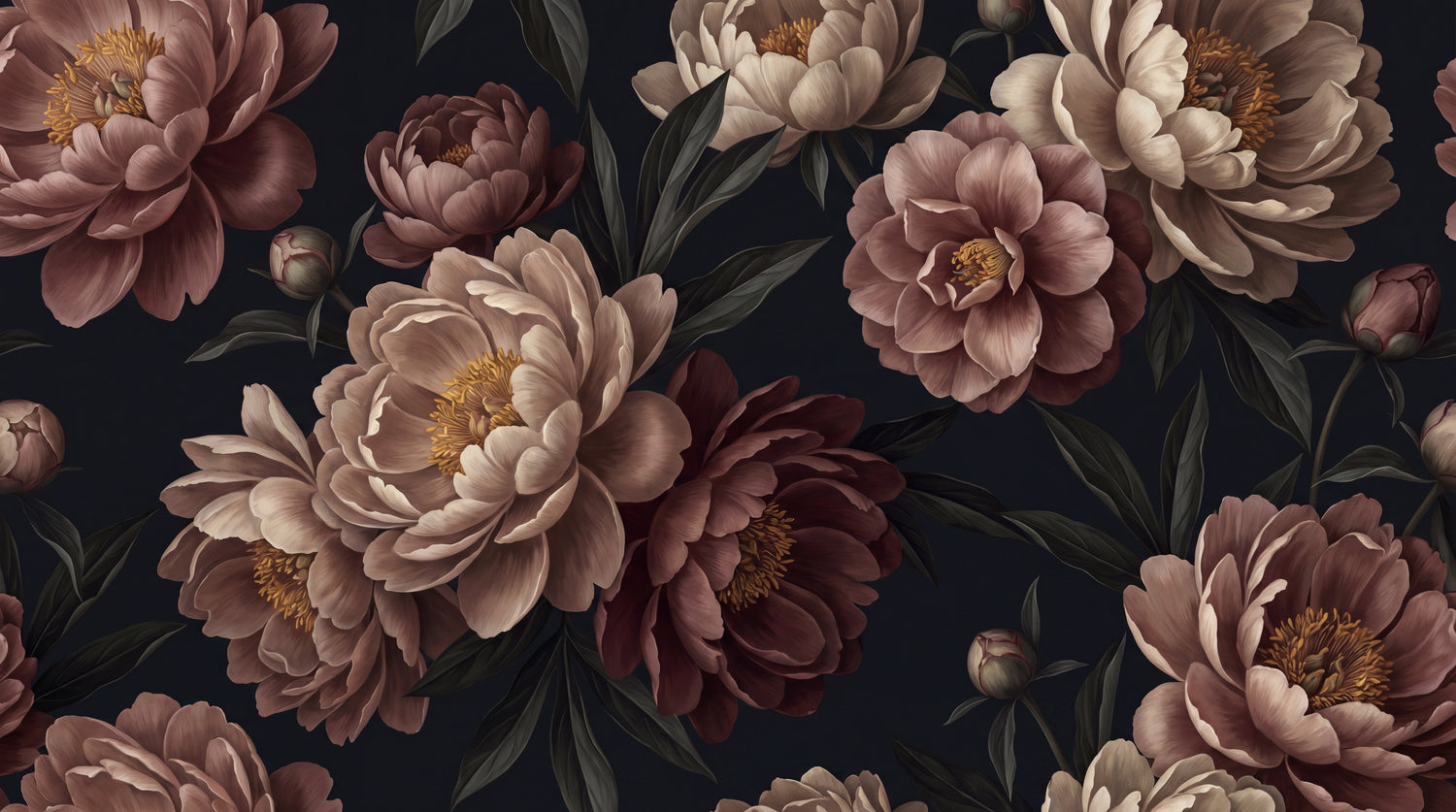Penumbra Peony Dark Floral Wallpaper - Pink Flower Vintage Peel and Stick Mural - Design