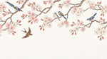 Petalfall Perch Pink Cherry Blossom Wallpaper - Chinoiserie Japanese Floral Peel and Stick Wall Mural - Design