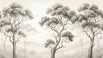 Pewter Grove Beige Forest Wallpaper - Sketched Woodland Botanical Greenery Leaf Wall Mural - Design