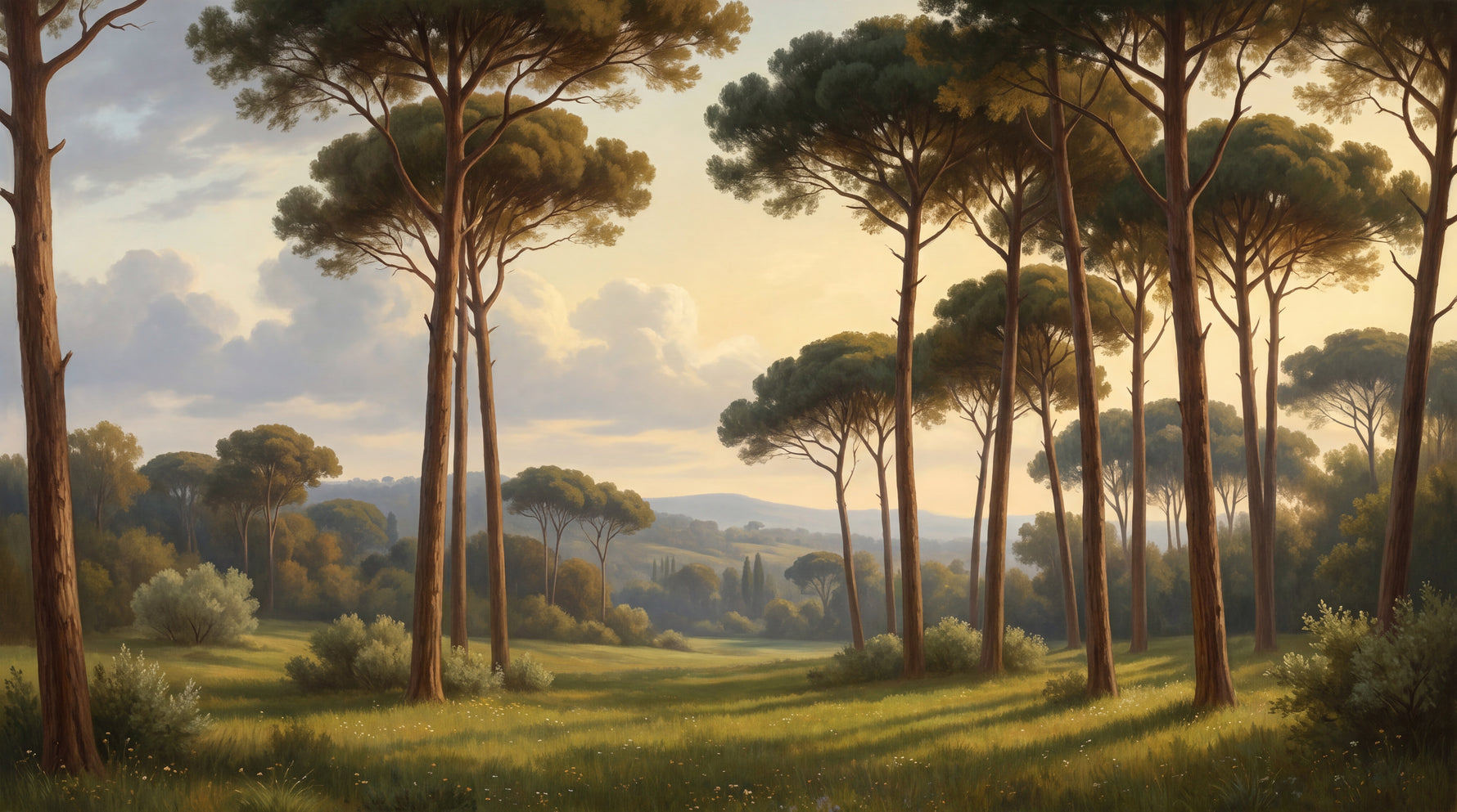 Pinewood Horizon Forest Wallpaper - Green Woodland Landscape Scenery Wall Mural Peel and Stick - Design