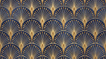 Plume Crescents Blue Art Deco Wallpaper - Navy Blue Gold Peacock Feather Geometric Peel and Stick - Design