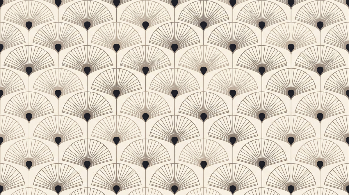 Plume Mirage - Beige Art Deco Wallpaper - Geometric Peacock Feather Vintage Peel and Stick Mural - Design