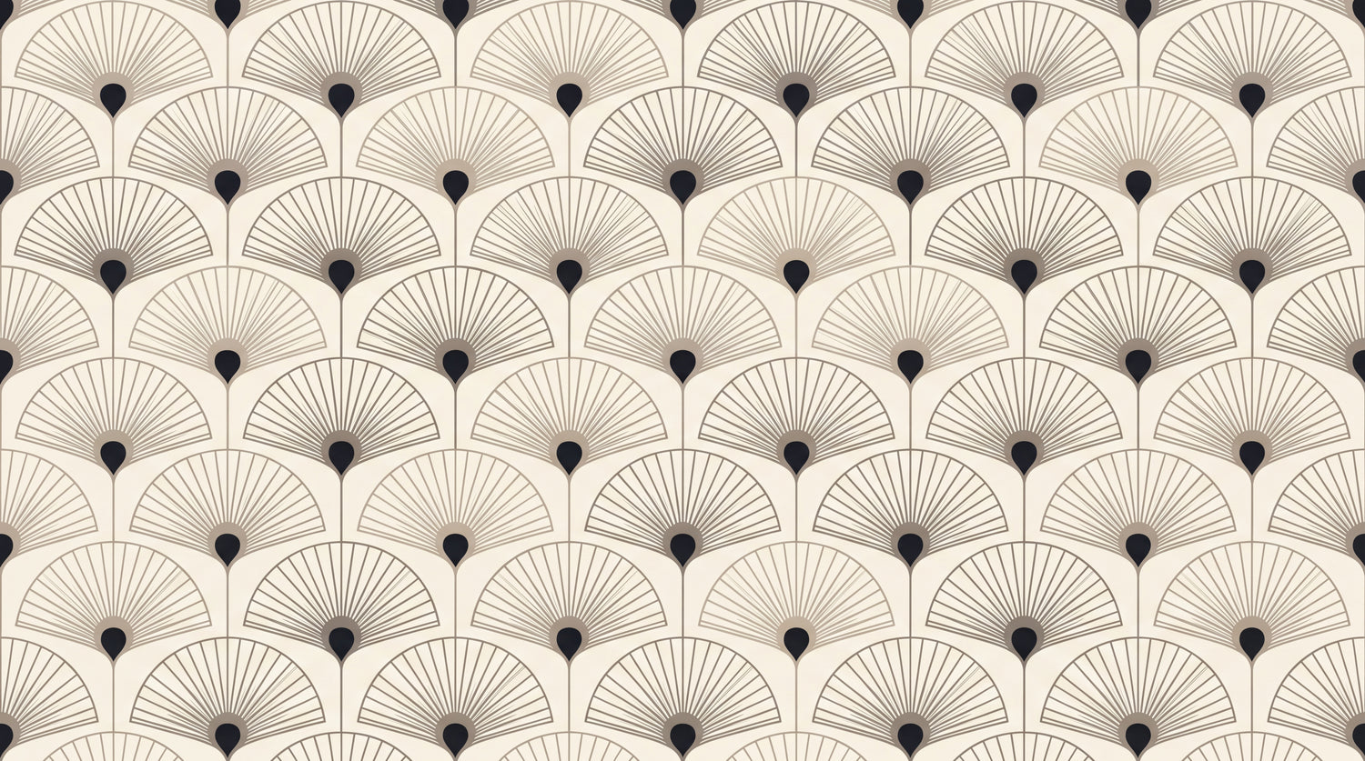 Plume Mirage - Beige Art Deco Wallpaper - Geometric Peacock Feather Vintage Peel and Stick Mural - Design