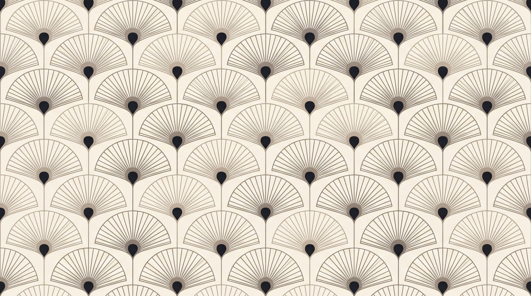 Plume Mirage - Beige Art Deco Wallpaper - Geometric Peacock Feather Vintage Peel and Stick Mural - Design