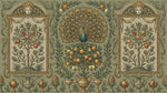 Plumed Orchard - Green Art Deco Wallpaper Peacock Feather Botanical Greenery Leaf Wall Mural - Design