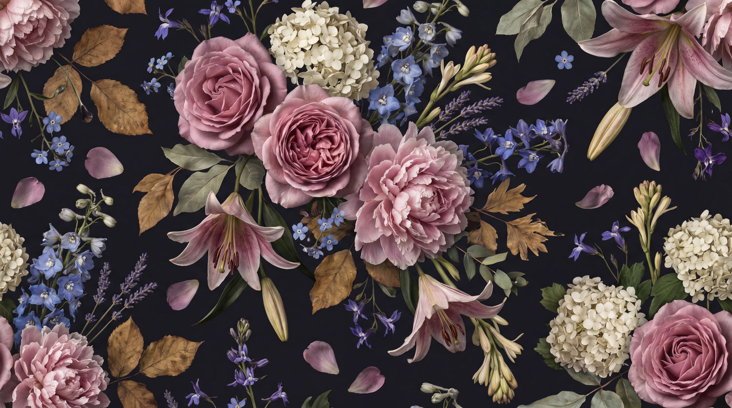 Plumed Sigh Pink Flower Wallpaper - Dark Floral Vintage Rose Peel and Stick Wall Mural - Design