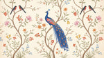 Plumed Thicket Beige Chinoiserie Wallpaper - Vintage Peacock Botanical Peel and Stick Wall Mural - Design
