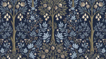 Pomegranate Grove Blue Navy Blue Wallpaper - Dark Floral Peel and Stick Wall Mural - Design