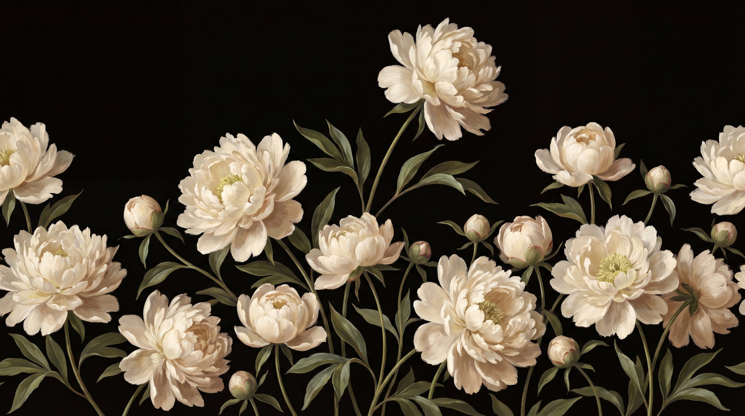 Porcelain Hush Dark Floral Wallpaper - Vintage Flower Wall Mural Peel and Stick - Design