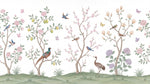 Porcelain Orchard Pink Chinoiserie Wallpaper - Botanical Japanese Animal Leaf Wall Mural Peel and Stick - Design