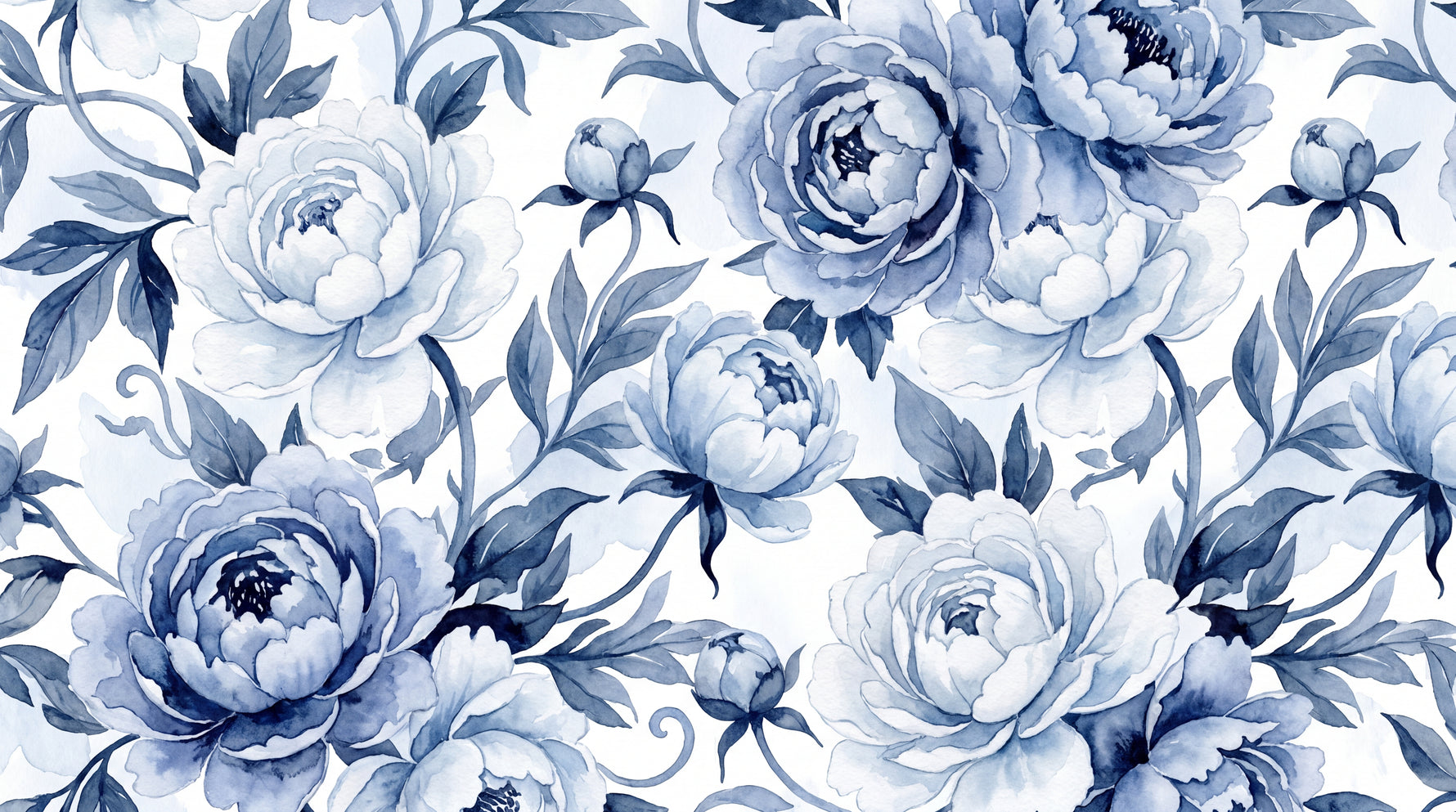 Porcelain Tide Blue and White Wallpaper - Navy Blue Floral Wallpaper Peel and Stick - Design