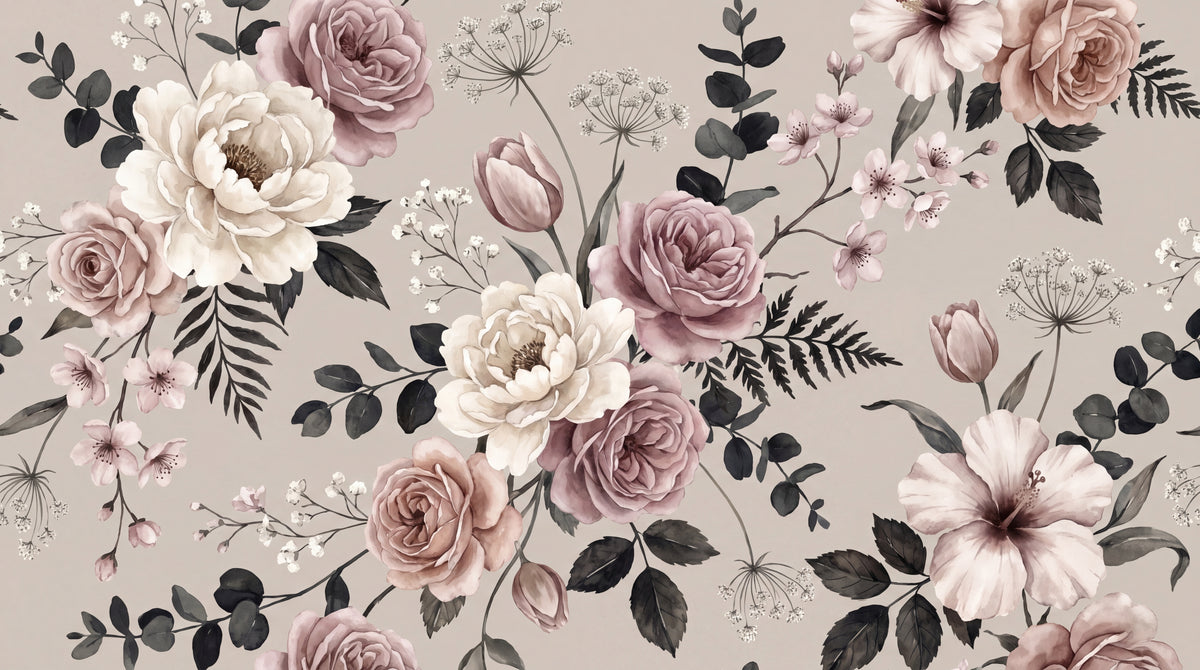Powder Roses Whisper - Pink Rose Wallpaper - Vintage Floral Botanical Peel and Stick Wall Mural - Design