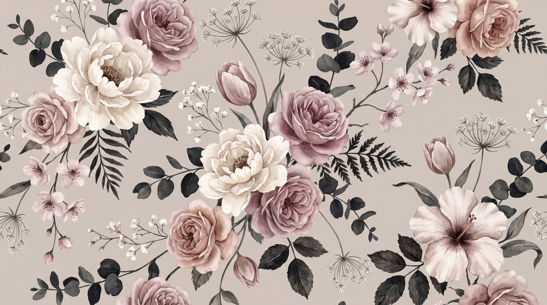 Powder Roses Whisper - Pink Rose Wallpaper - Vintage Floral Botanical Peel and Stick Wall Mural - Design