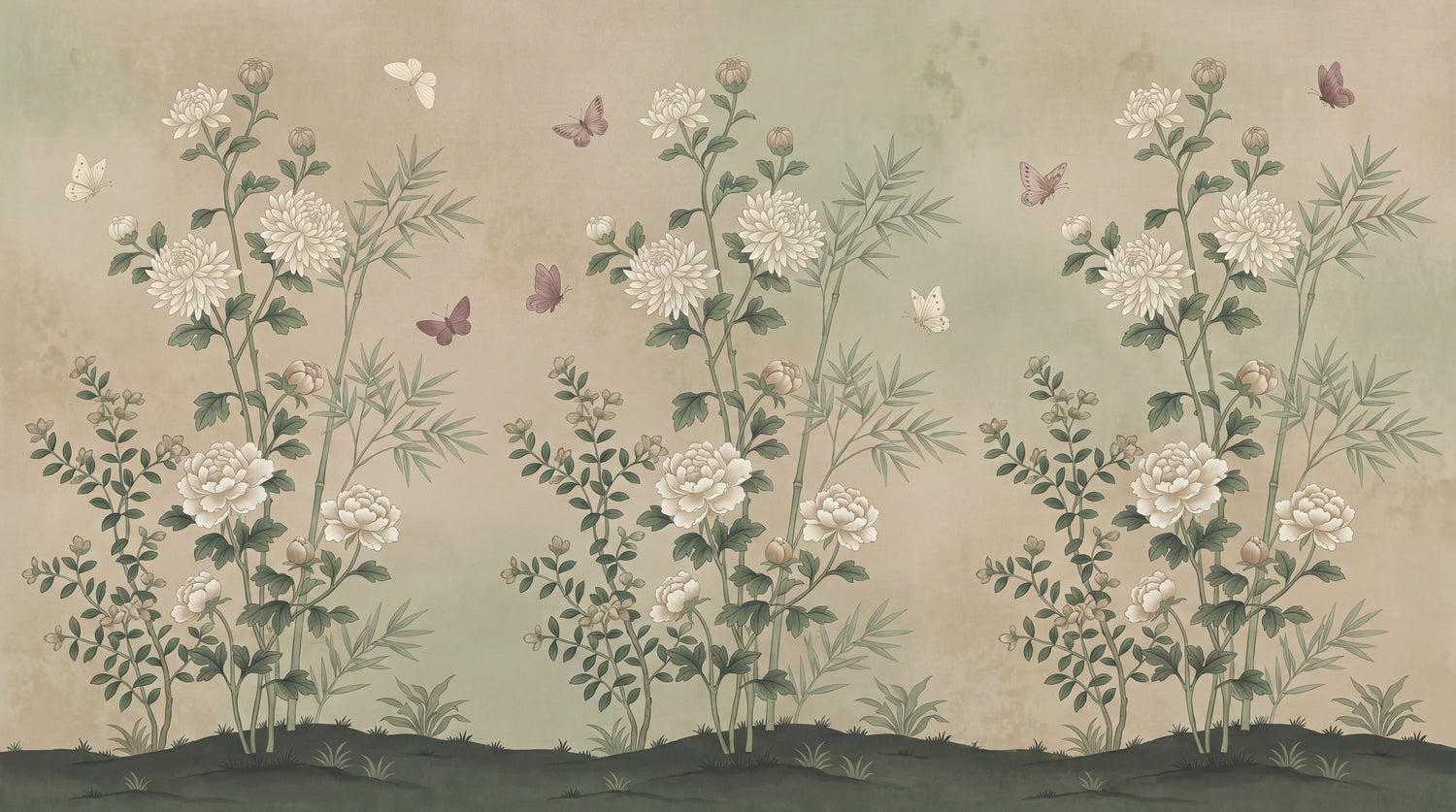 Powdered Bloom Beige Chinoiserie Wallpaper - Vintage Botanical Japanese Leaf Wall Mural - Design
